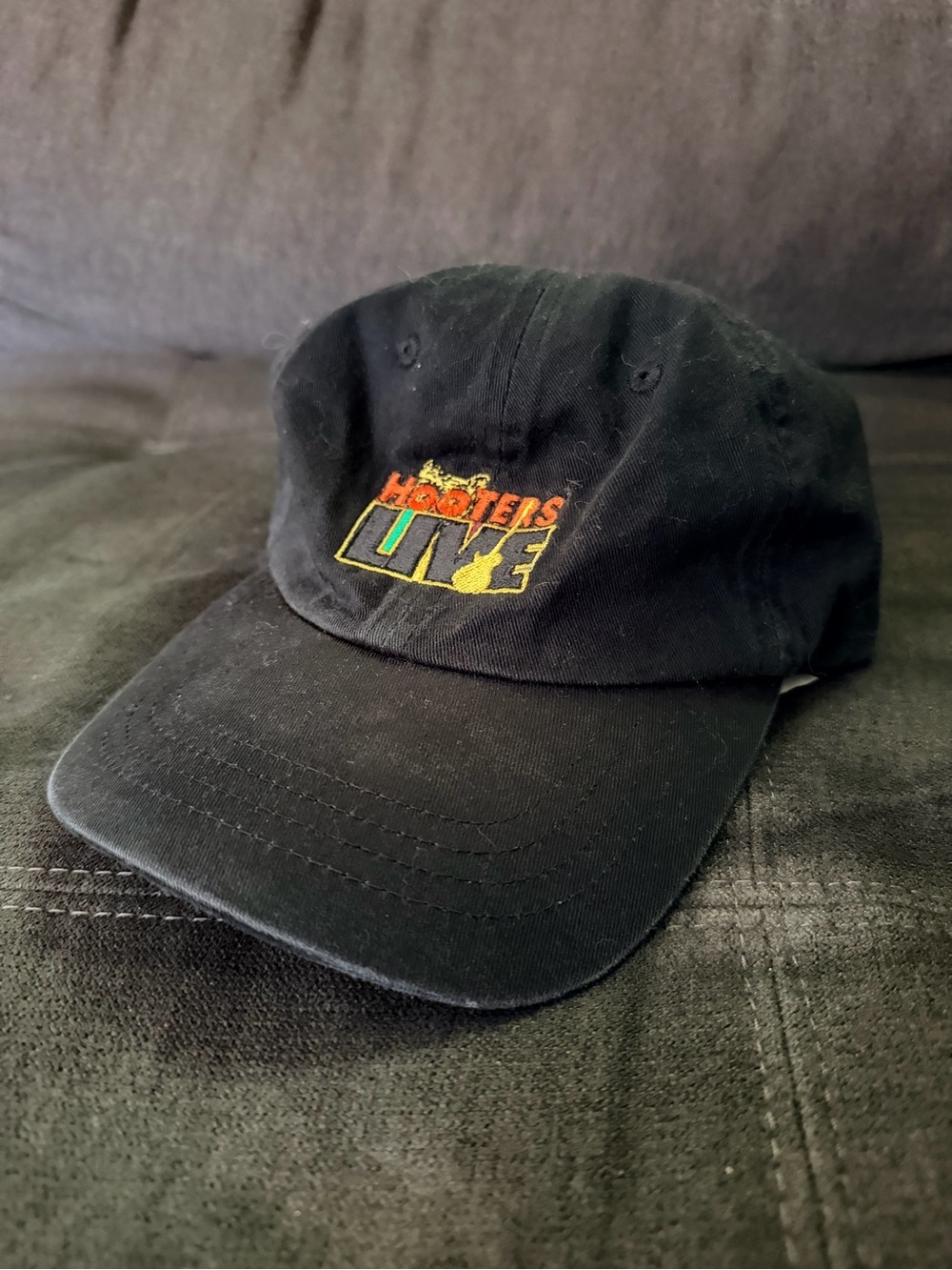 Hooters Black Hat with Multicolor Embroidered "LIVE" Logo